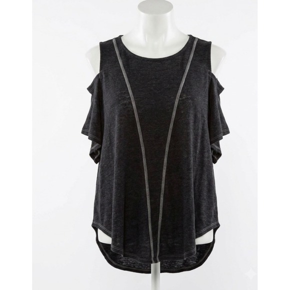 Free People Tops - We The Free People Cold Shoulder‎ Top Black Linen Blend Contrast Stitch XS